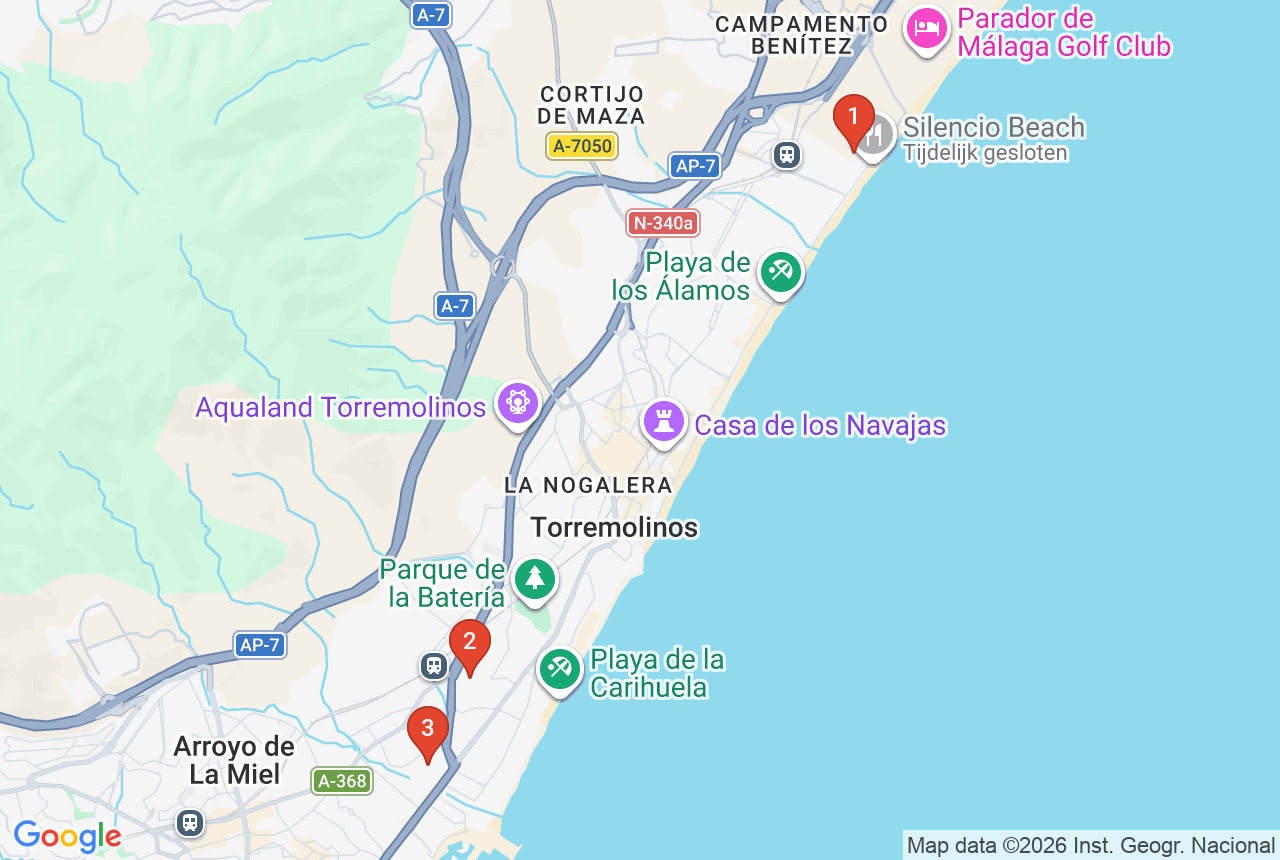 Google map with three project pins in Torremolinos