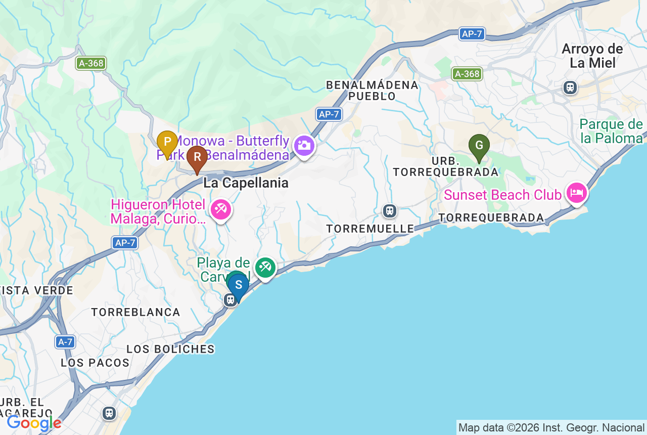 Google-Karte von Horizonte Village mit f&uuml;nf Pins