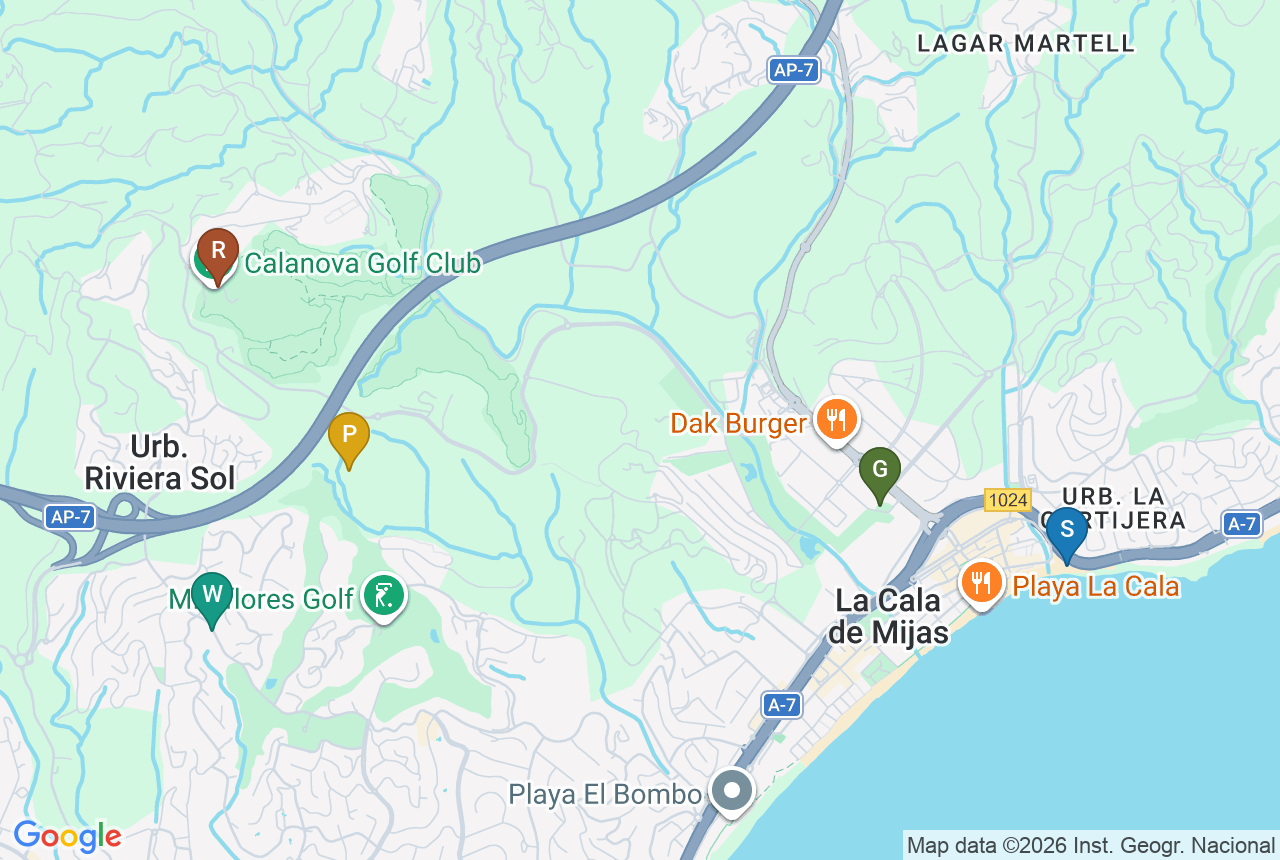 Google-Karte von Se&ntilde;ora Gardens mit f&uuml;nf Pins