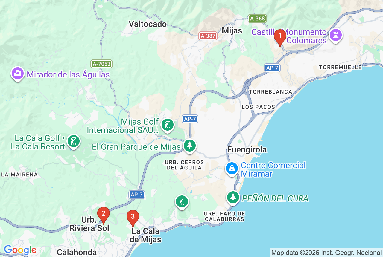 Google-Karte mit drei Projektpins in Mijas