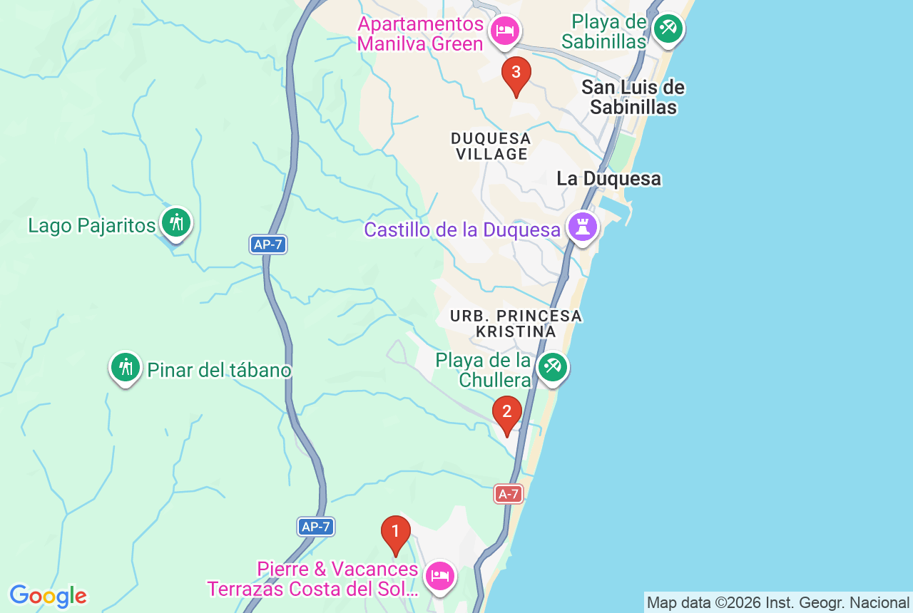 Google map with three project pins in Manilva