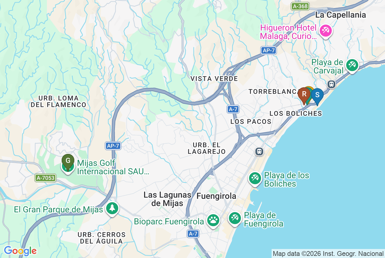 Google map of Torre Biznaga with five pins