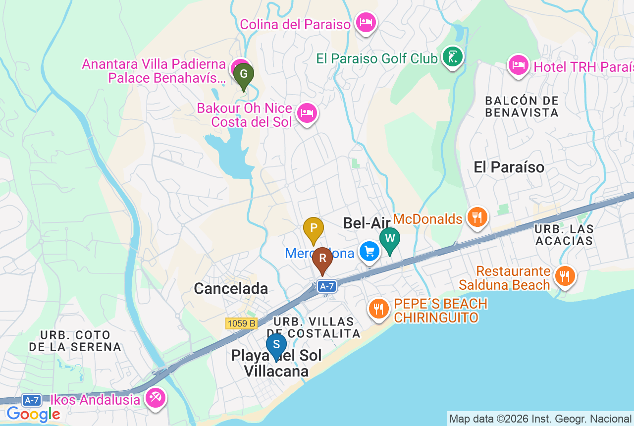 Google map of Los Miradores del Sol with five pins