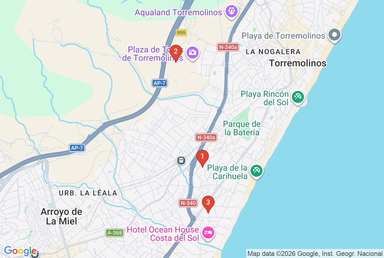 Google map with three project pins in Torremolinos