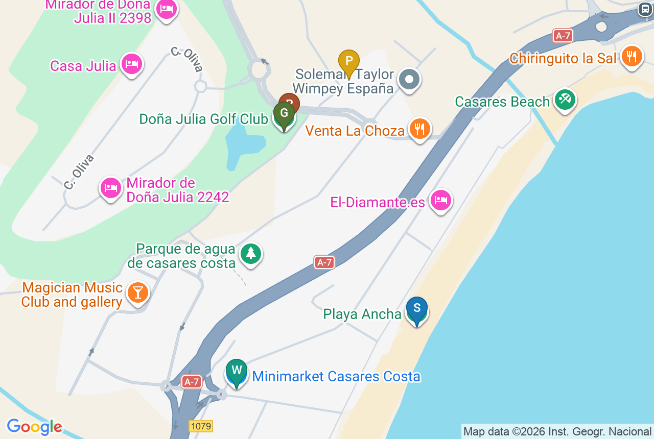 Google map of Casares Bay with five pins
