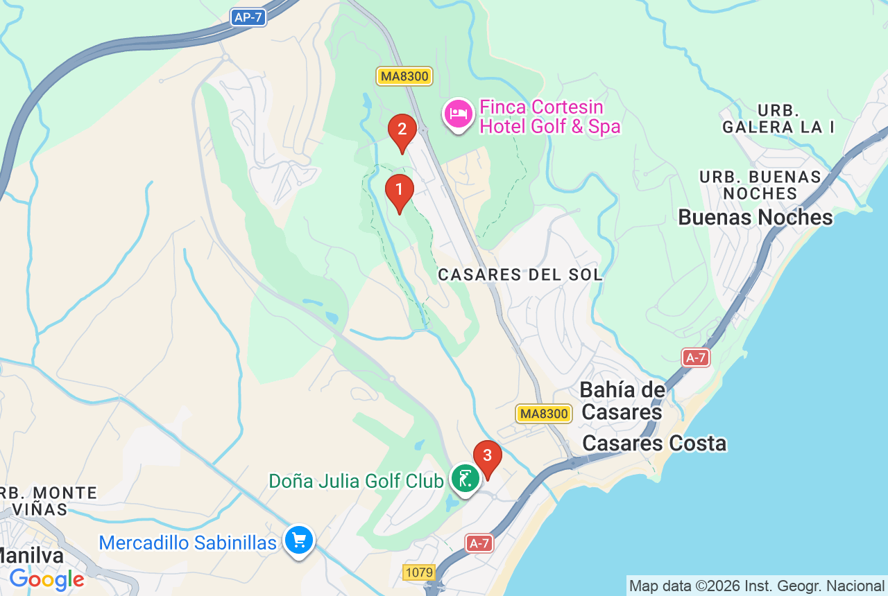 Google map with three project pins in Casares