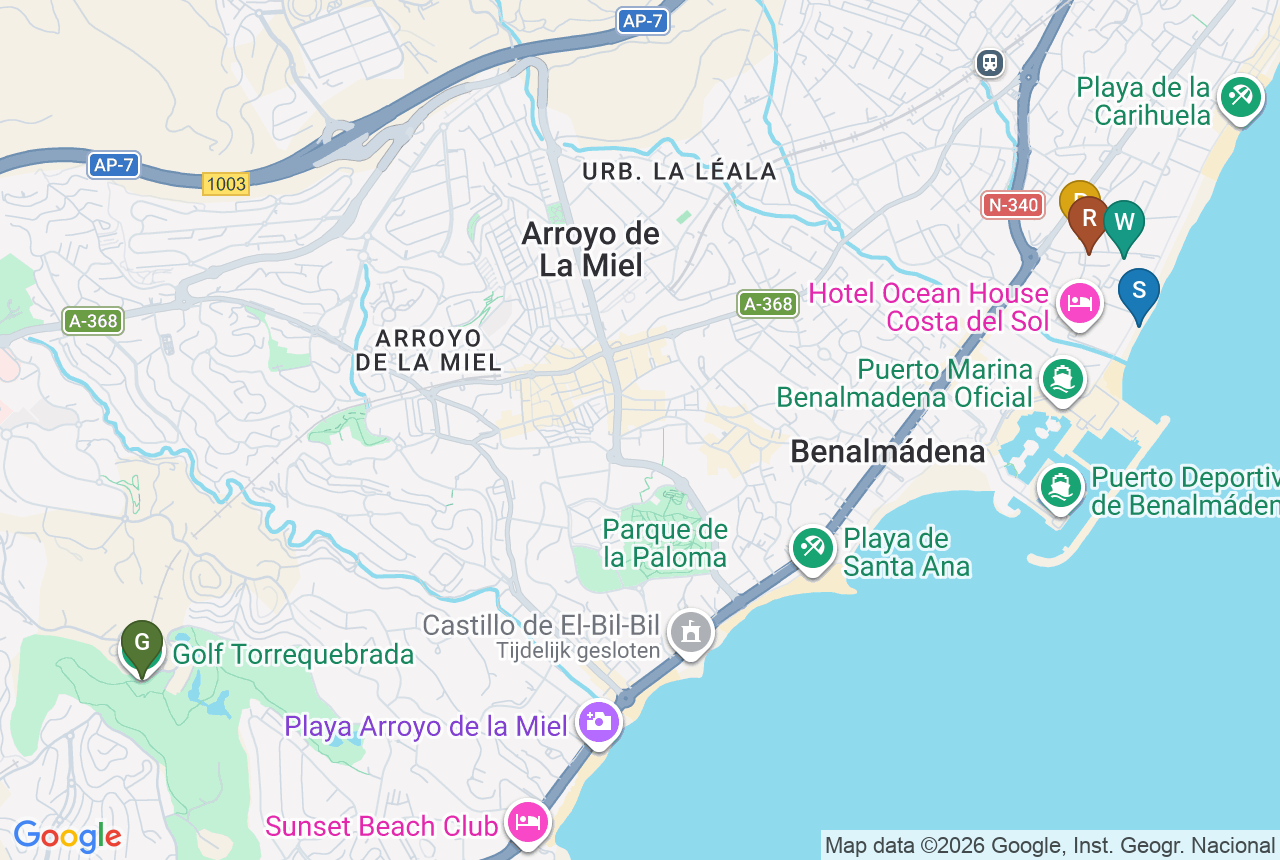 Google-kort over Magna Torremolinos med fem pins