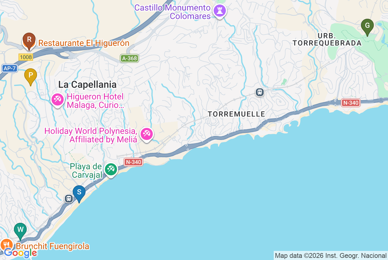 Google-kort over Core Higuer&oacute;n Fase II med fem pins