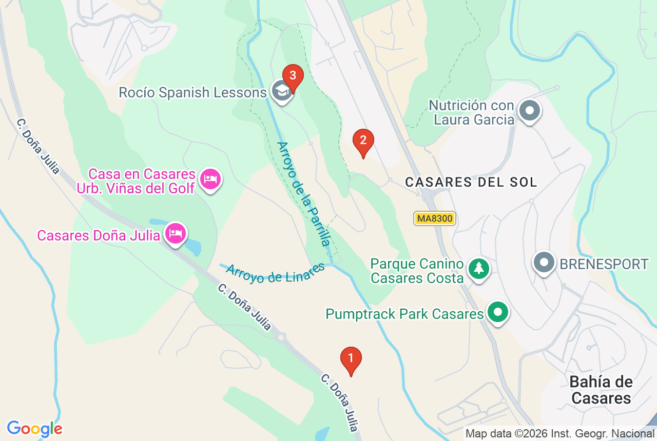 Google map with three project pins in Casares