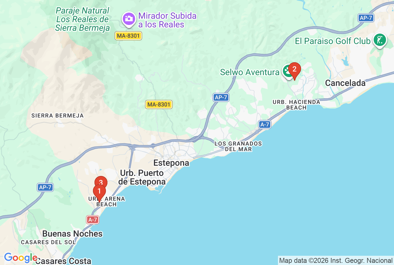 Google map with three project pins in Estepona