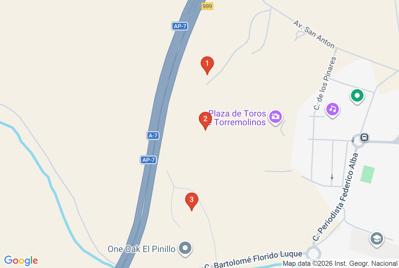 Google map with three project pins in Torremolinos