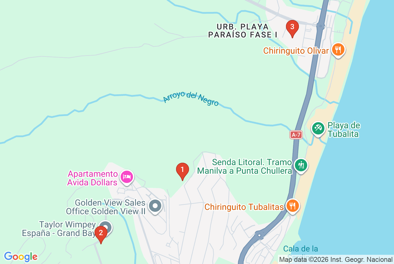 Google map with three project pins in Manilva