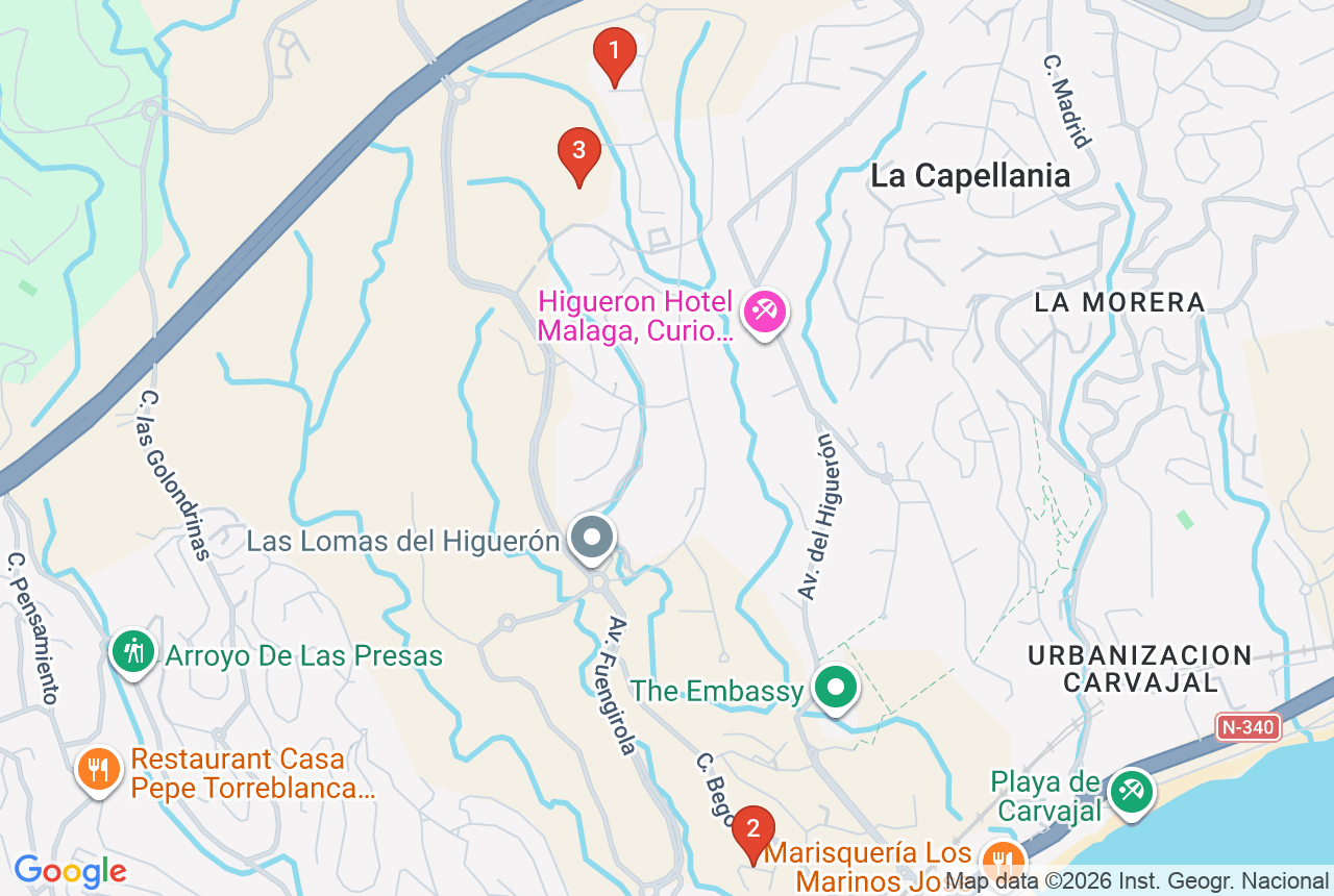 Google map with three project pins in Higuer&oacute;n