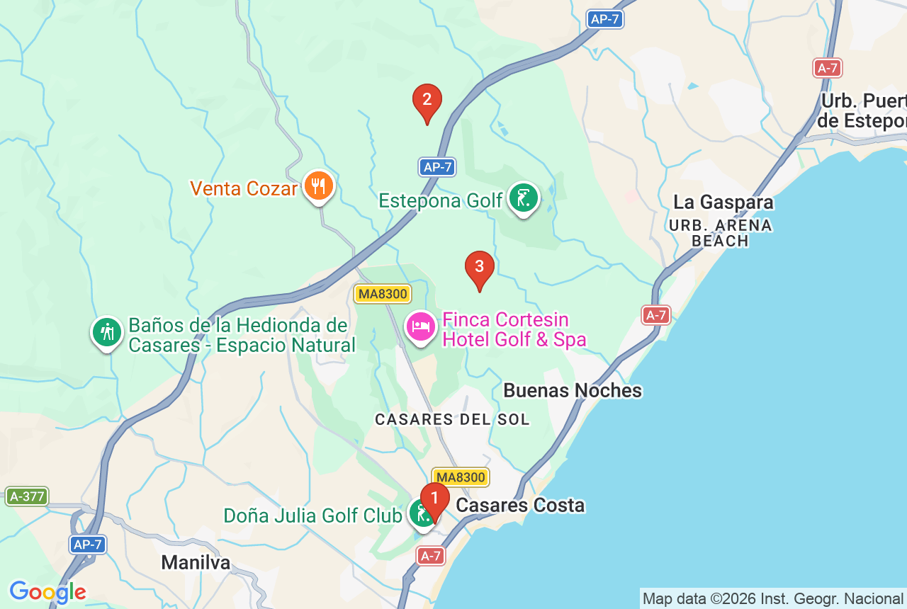 Google map with three project pins in Casares