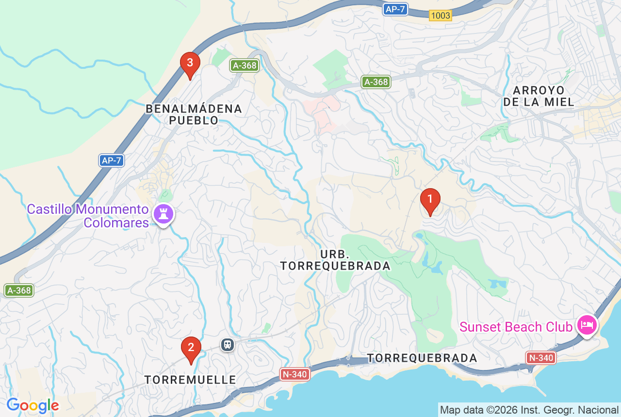 Google map with three project pins in Benalm&aacute;dena