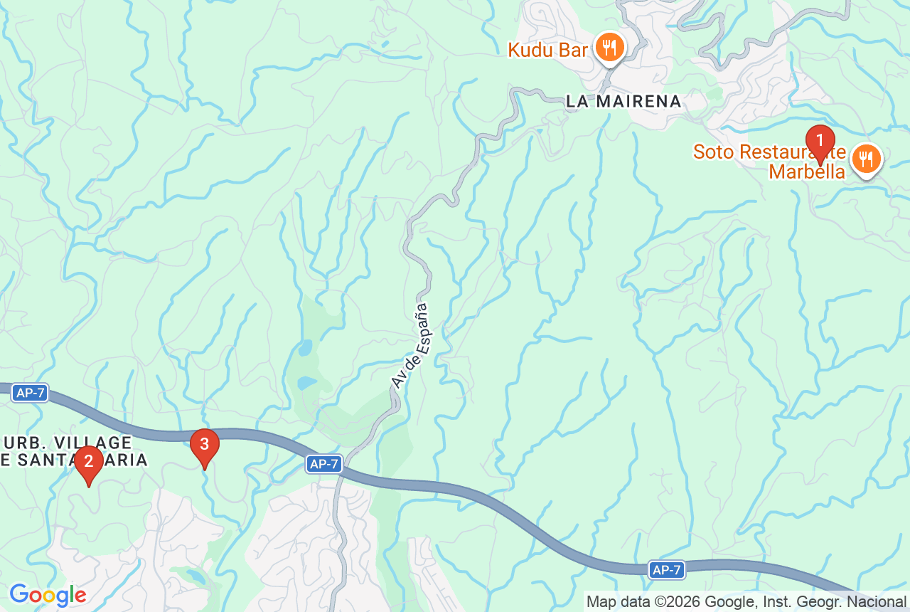 Google map with three project pins in Marbella East