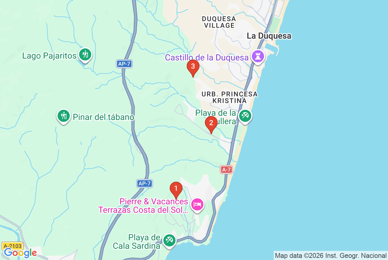 Google map with three project pins in Manilva