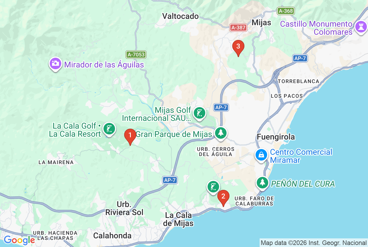 Google map with three project pins in Mijas