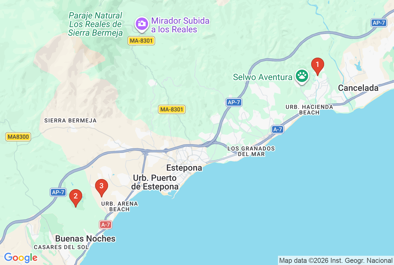 Google map with three project pins in Estepona