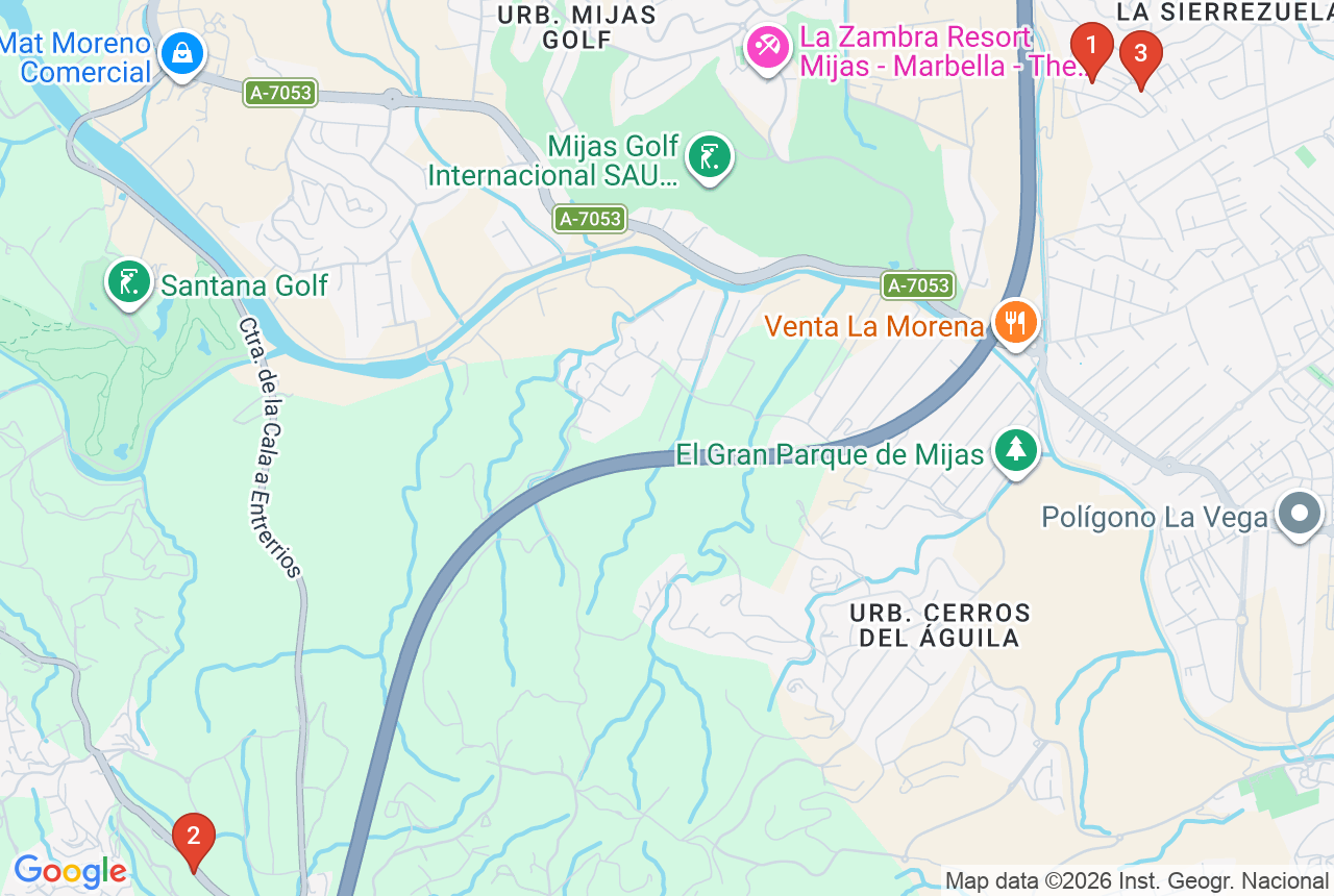 Google map with three project pins in Mijas