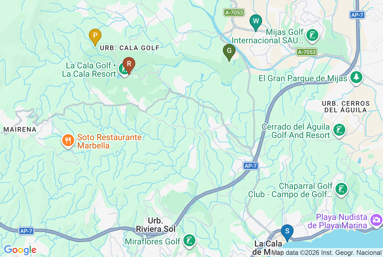 Google map of VILLA EVANIA EUROPA GOLF with five pins