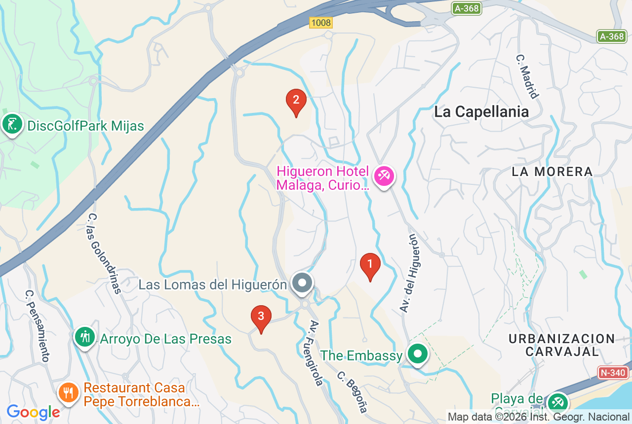 Google map with three project pins in Higuer&oacute;n