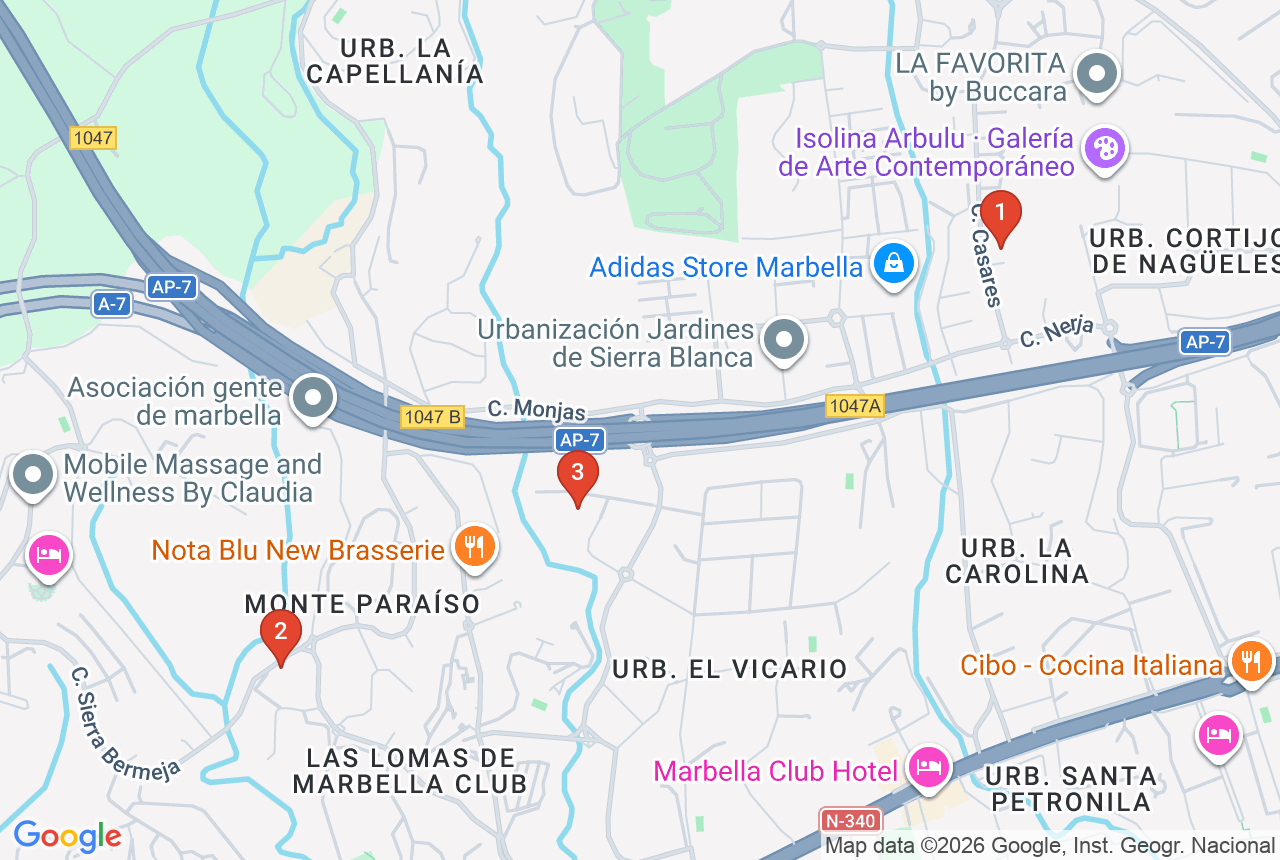 Google map with three project pins in Golden Mile
