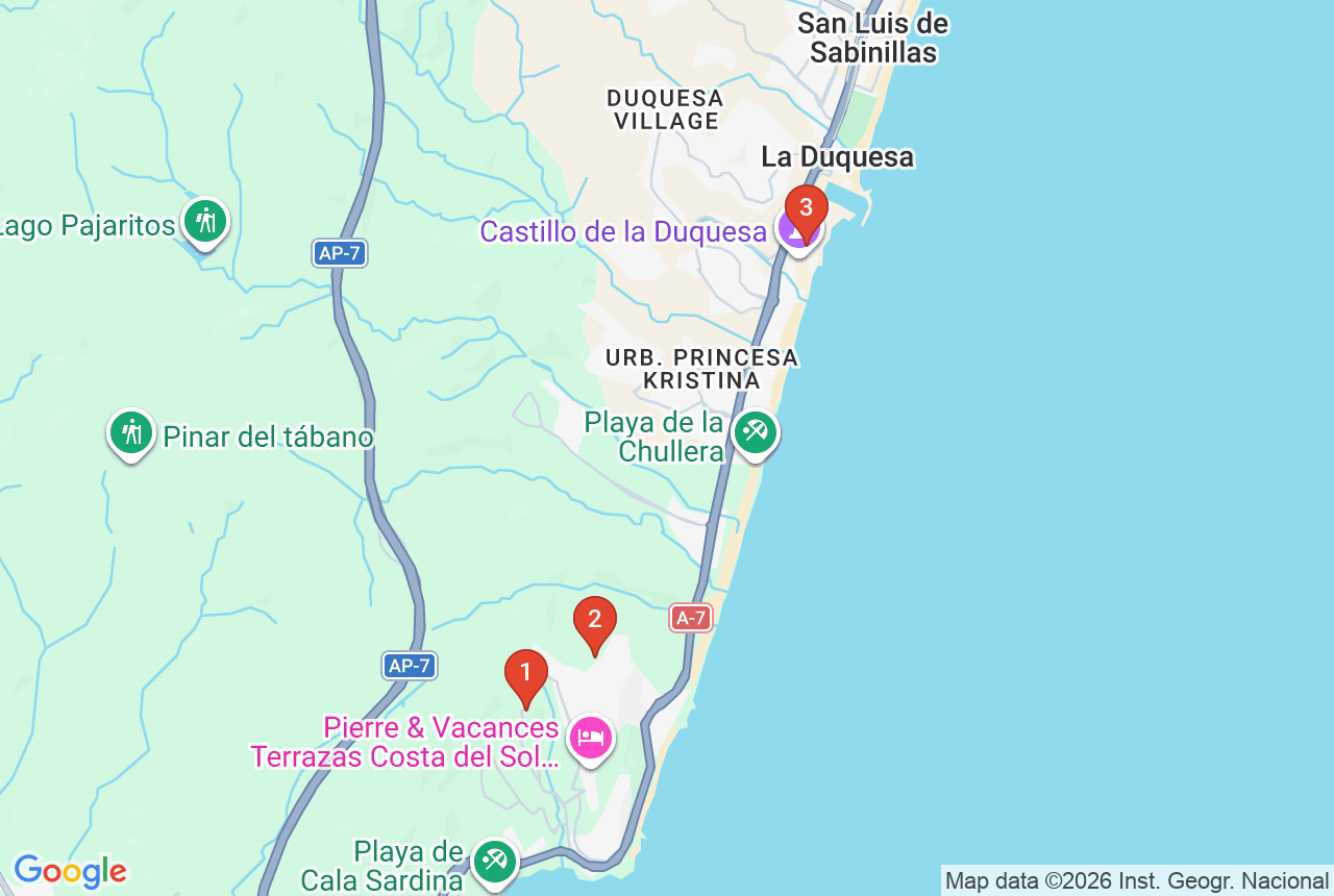 Google map with three project pins in Manilva