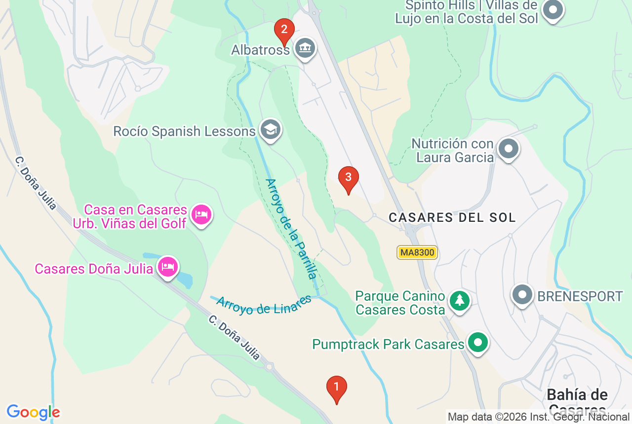Google map with three project pins in Casares