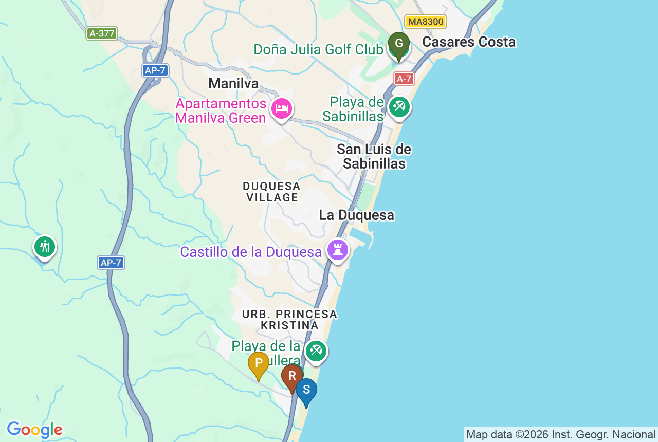Google map of MARTAGINA HILLS with five pins